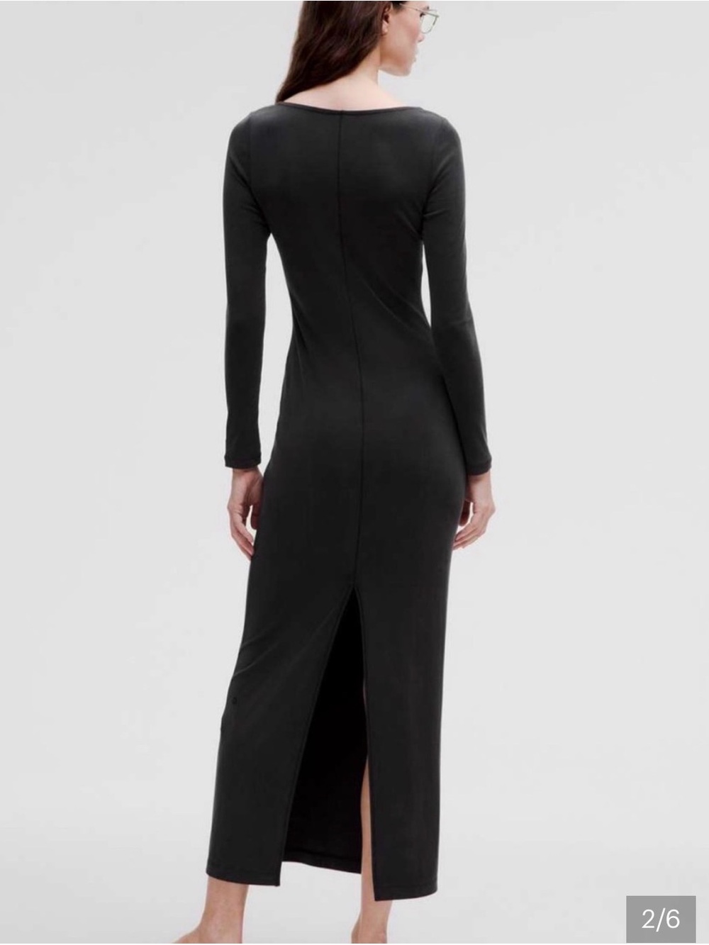 lululemon Drapey Softstreme Black Long-Sleeve Scoop Neck Maxi Dress & free tote - Picture 2 of 5